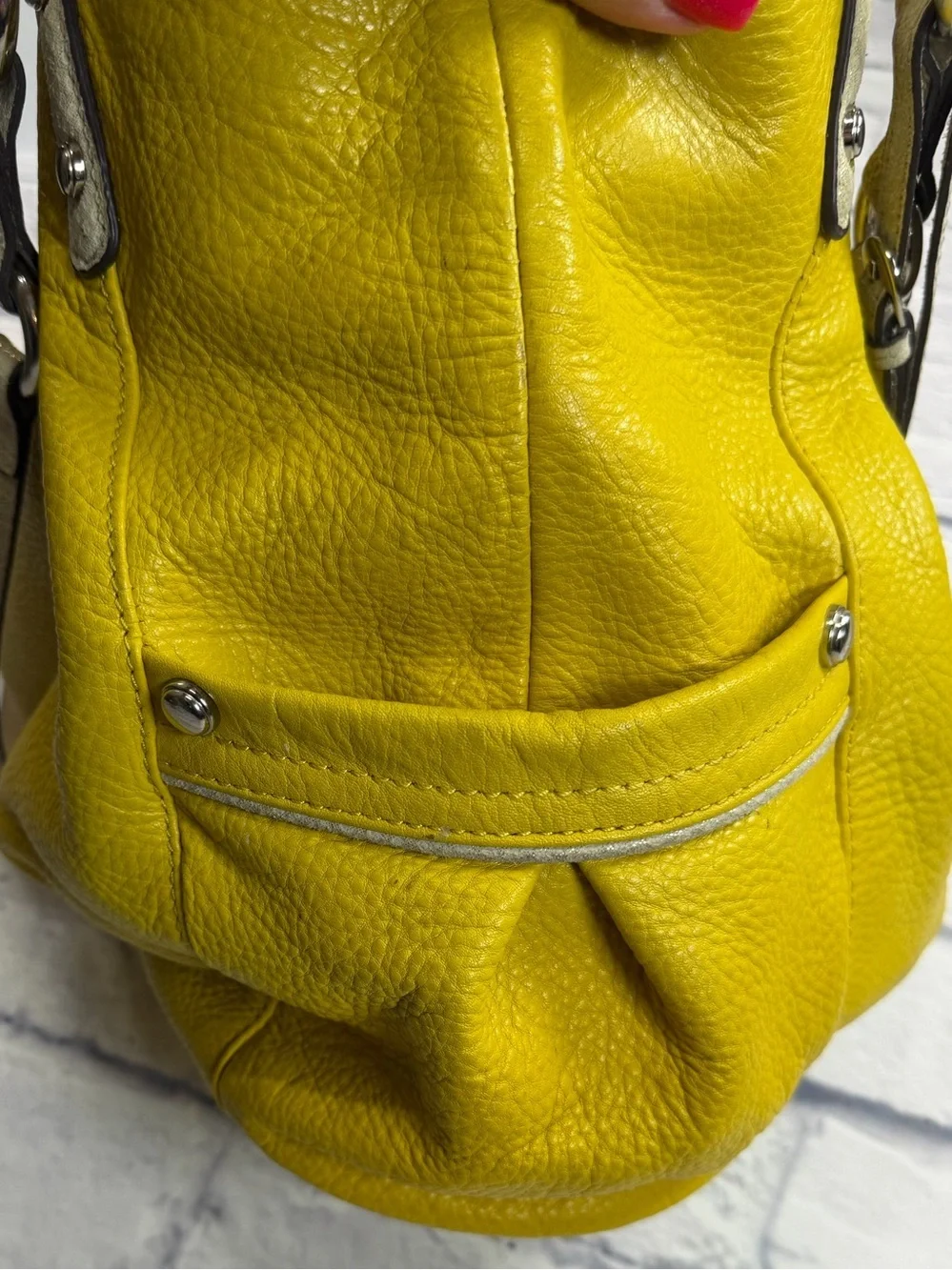 b. makowsky Yellow Pebbled Leather Tote with Neutral Trim